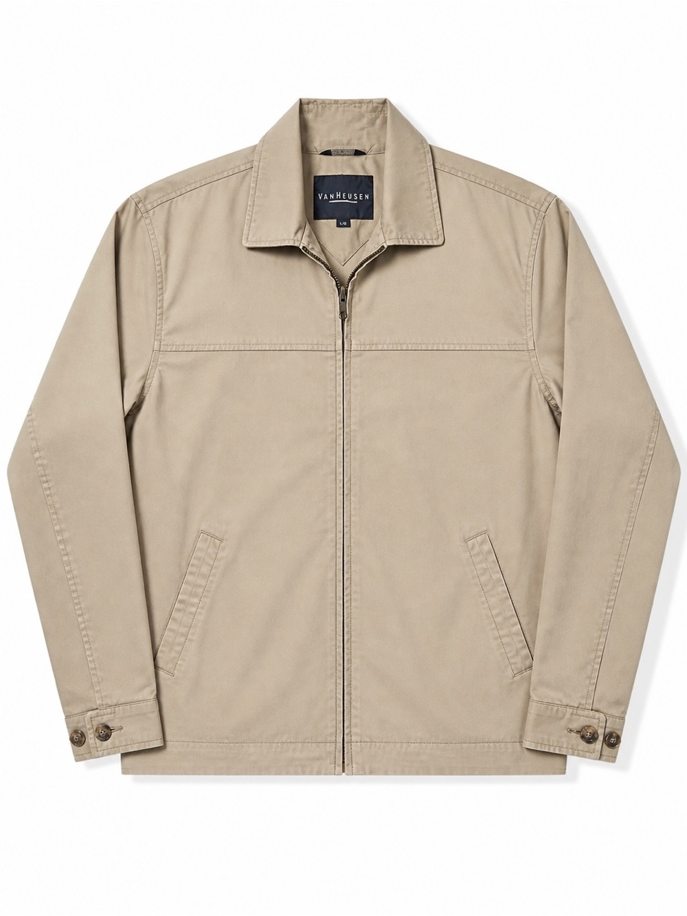 Van Heusen Men's XL Light Beige Zip-Up Jacket. Generous fit. Classic.